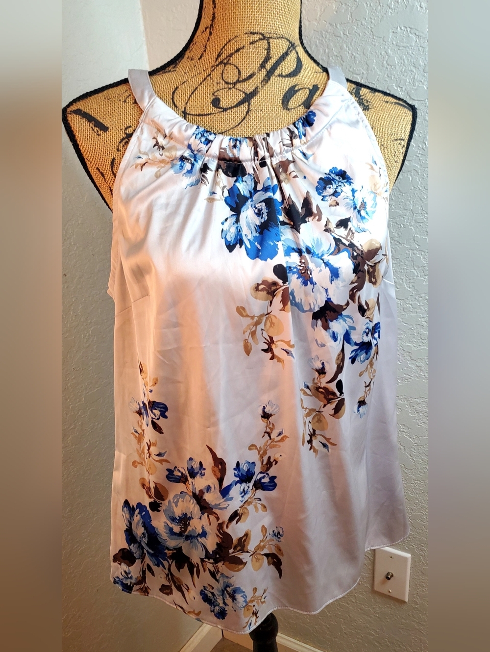 White House Black Market Blue & White Floral Halter Camisole
